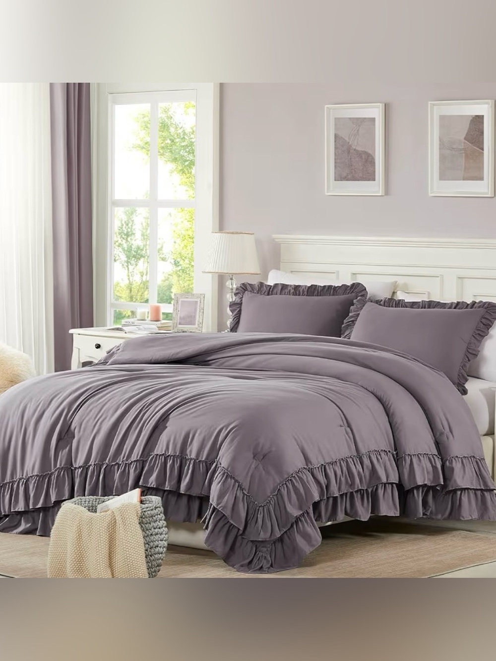 Ruffled Comforter Set in Dusty Lavender